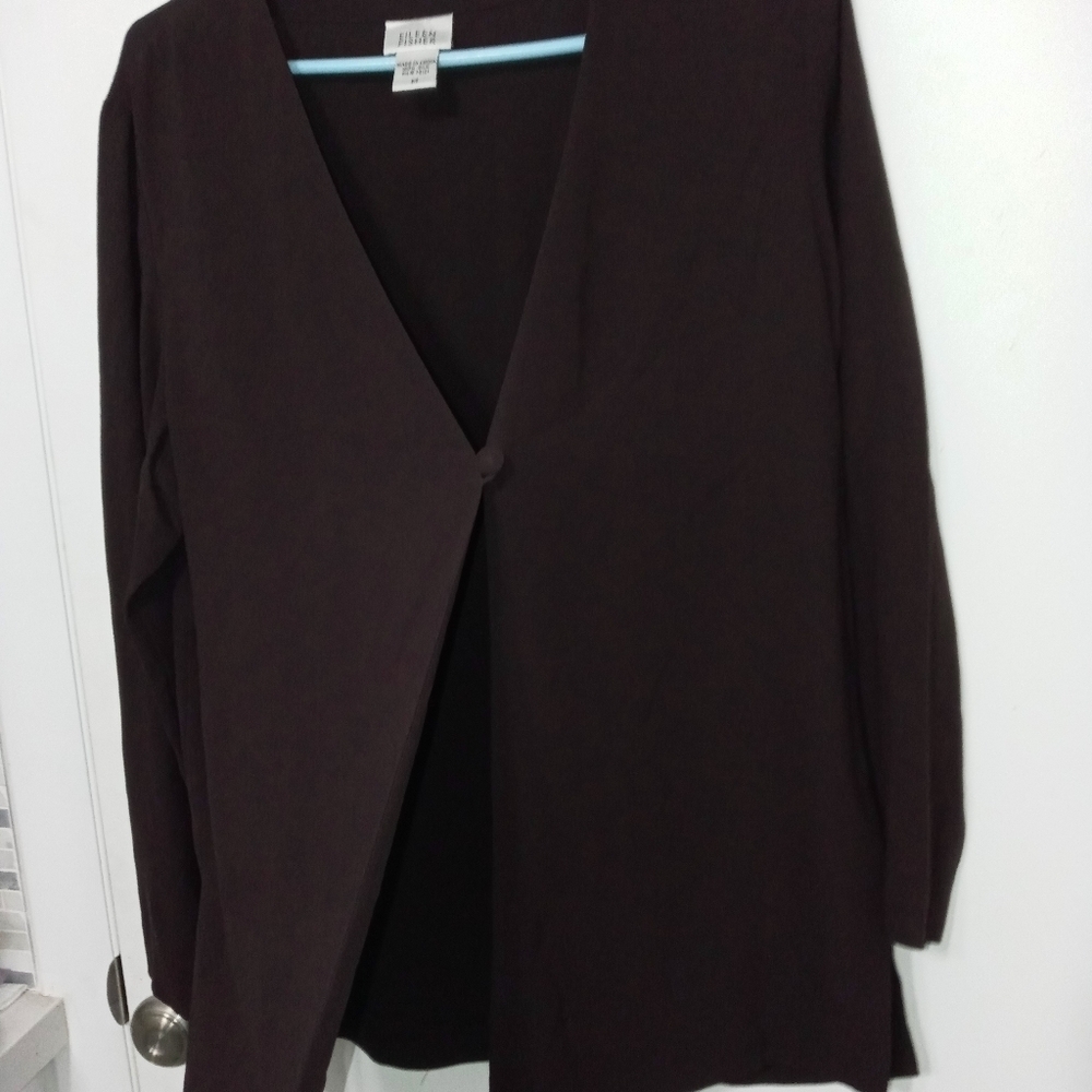 Eileen Fisher 100% Silk Long Sleeve.Deep Purple Cardigan Blouse size Medium